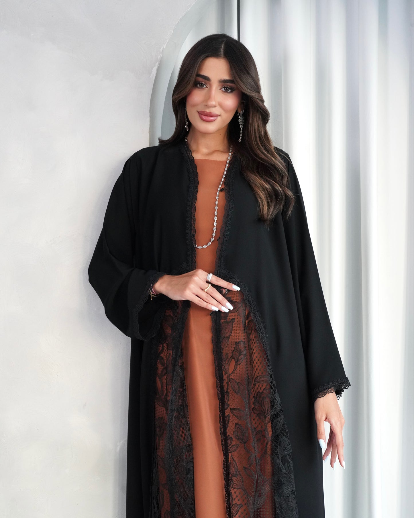 midnight lace open abaya