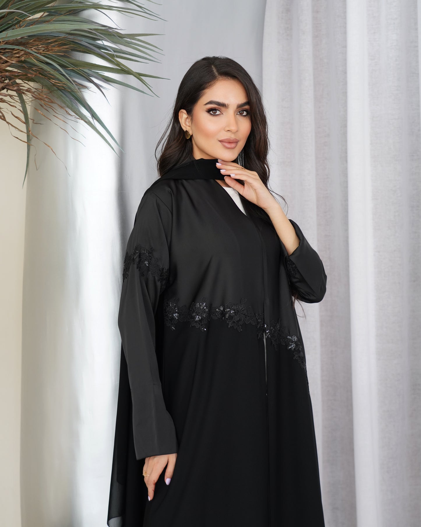 midnight sequin slope abaya
