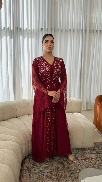 Maroon Lace Jalabiya
