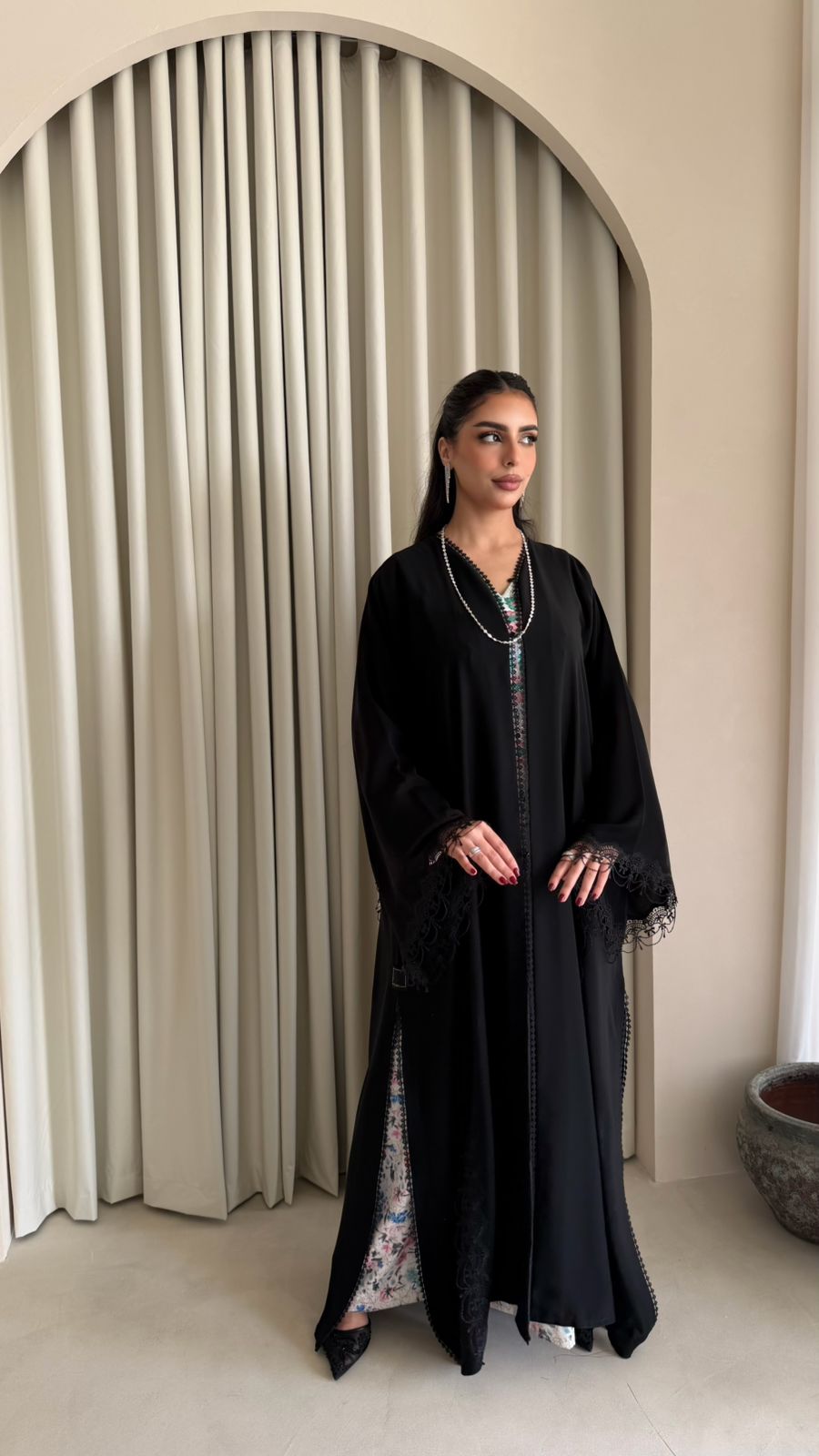 midnight lace panelled abaya