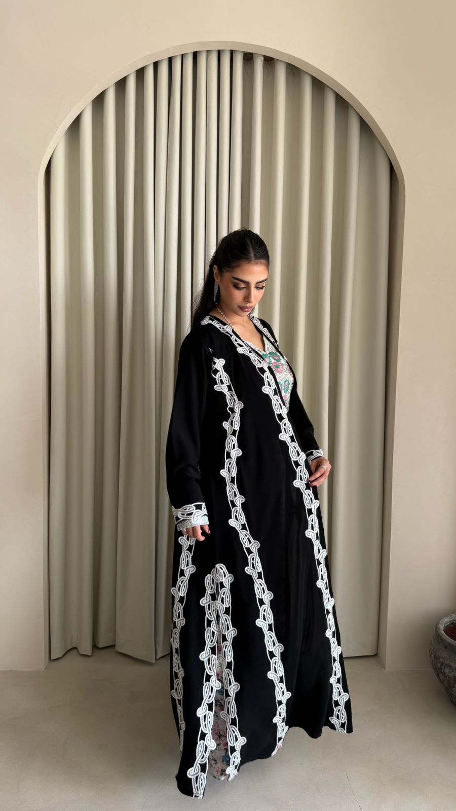 monochrome arabesque lace abaya