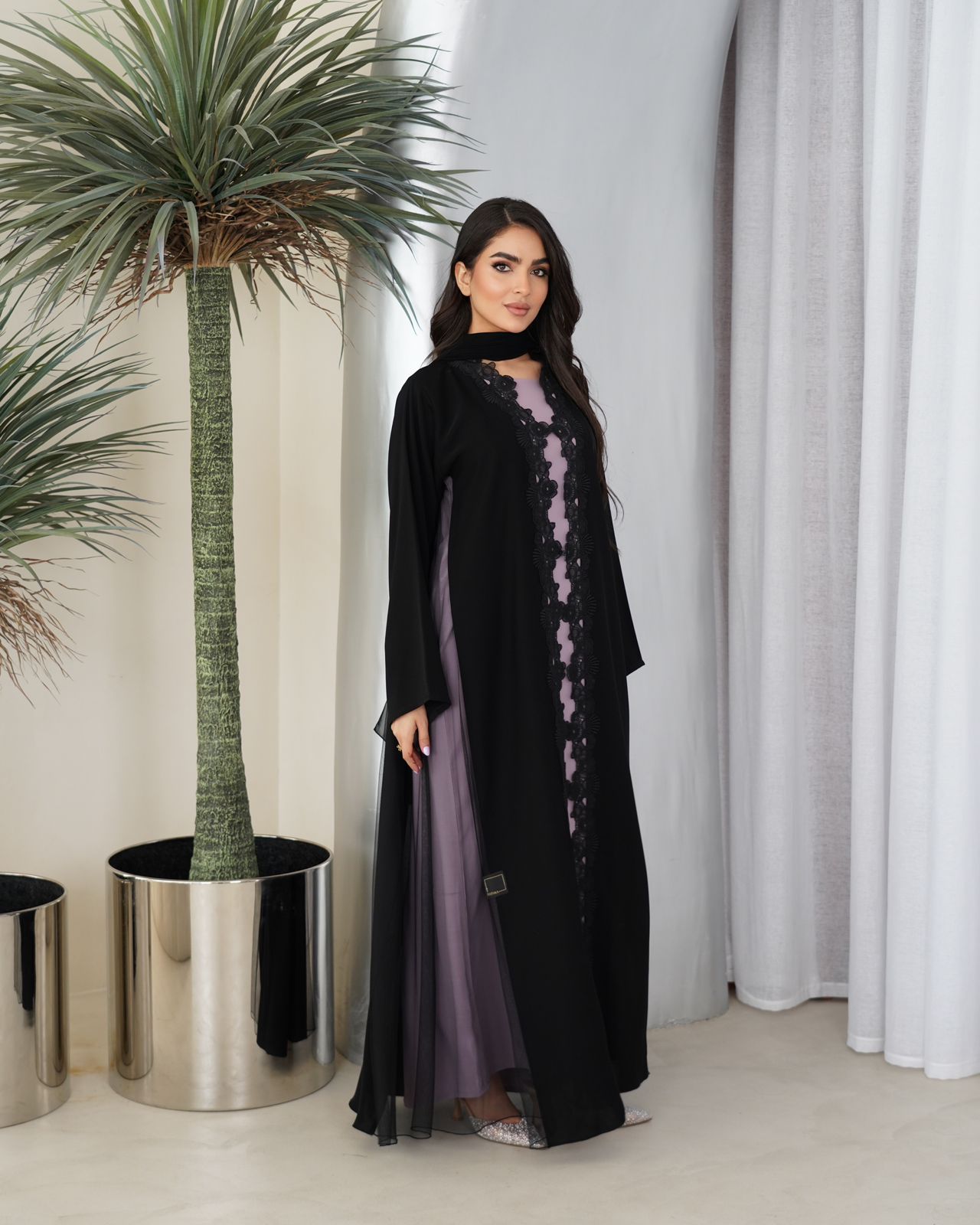 midnight lace open abaya