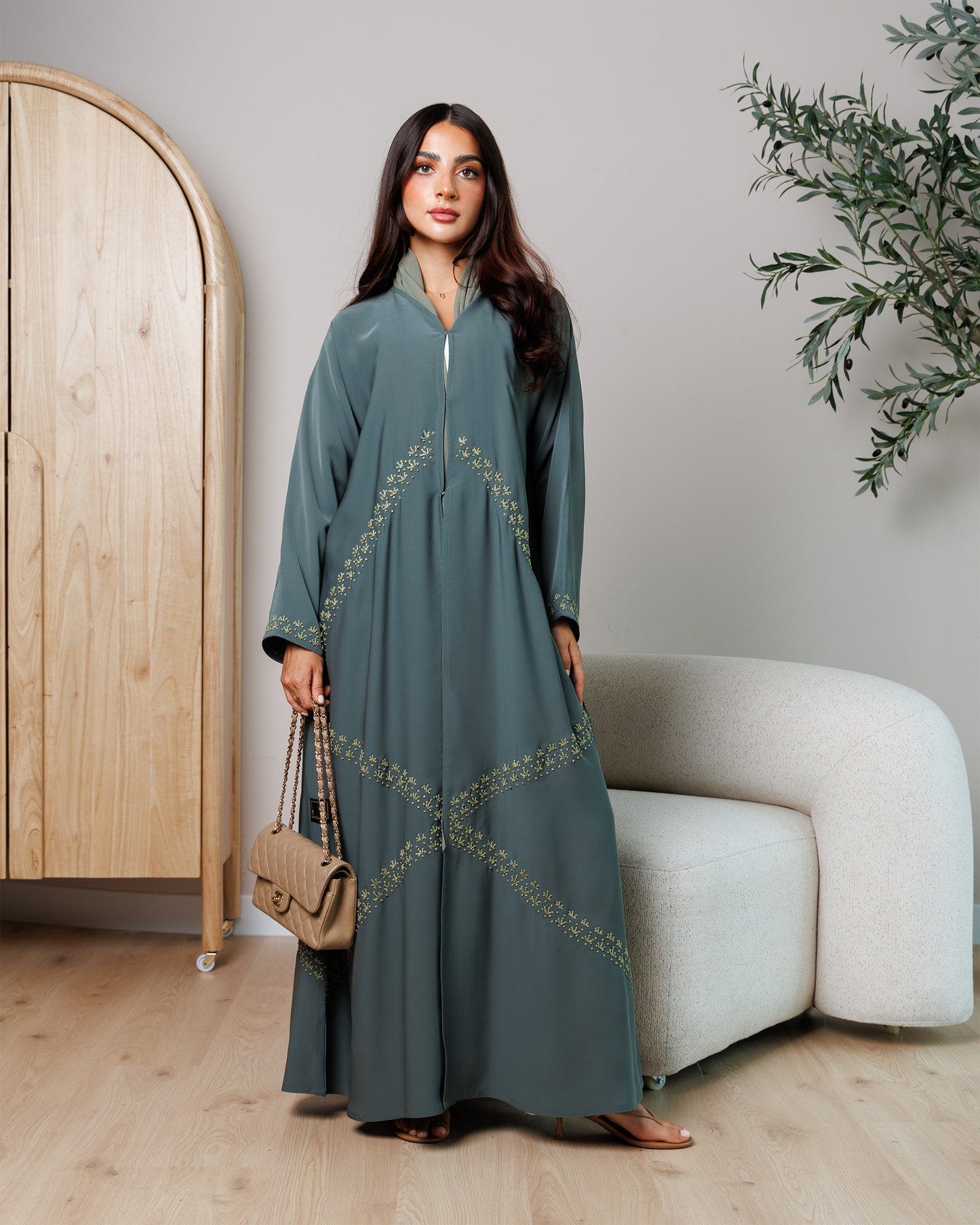 sage bloom embroidered abaya