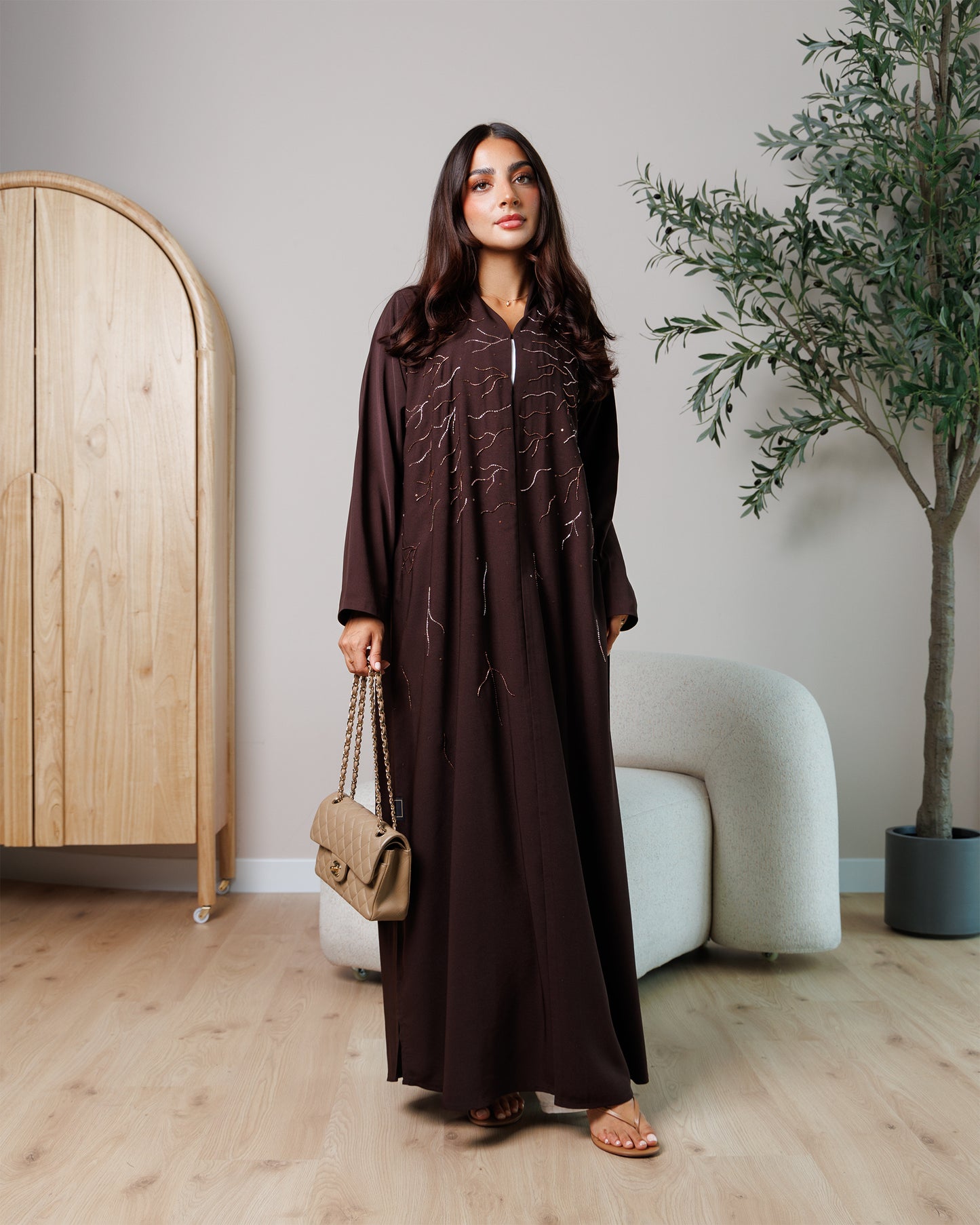 liora embroidered abaya – deep cocoa
