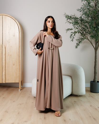 Soft Taupe Belted Flow Abaya
