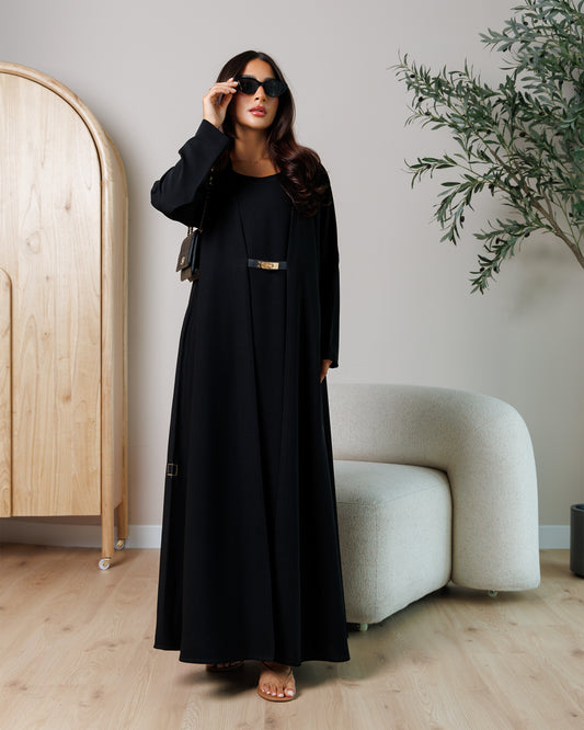 Noir Belted Flow Abaya