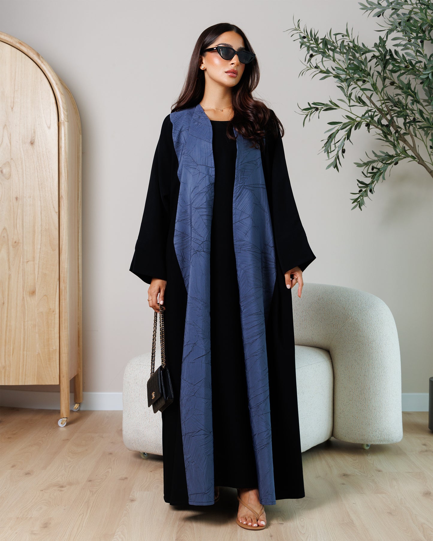 midnight blue panel abaya