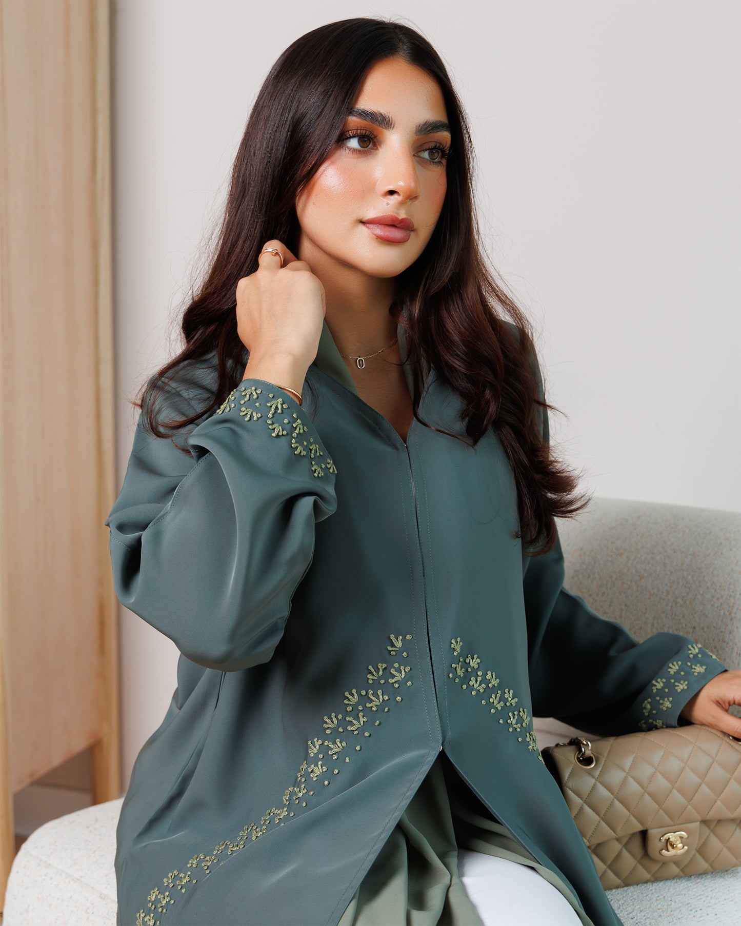 sage bloom embroidered abaya