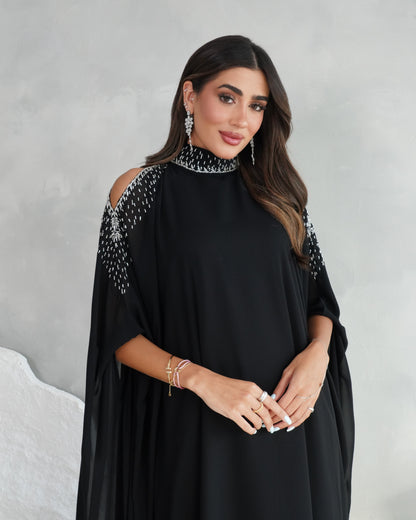 Noir Crystal Cape Dress