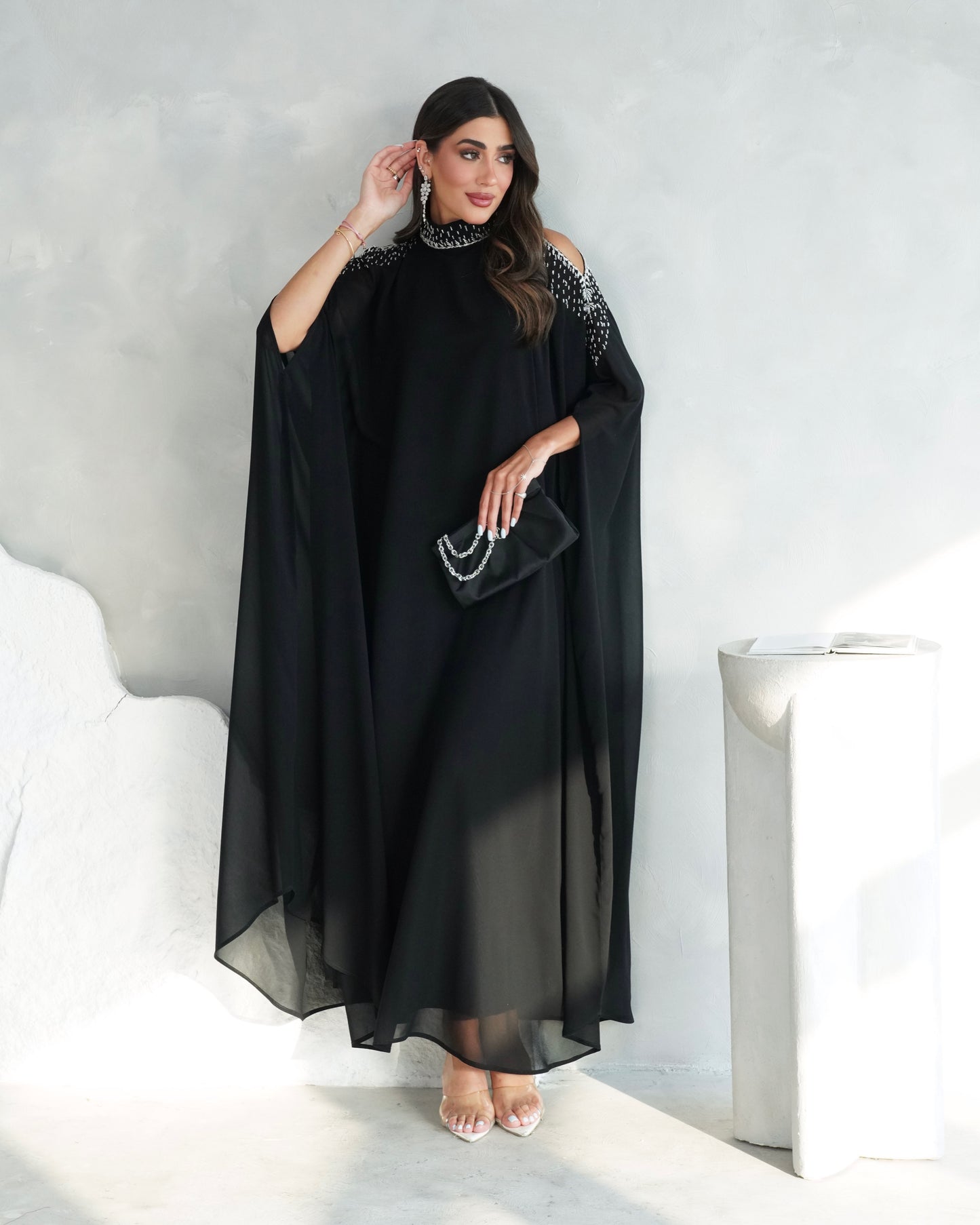 noir crystal cape dress