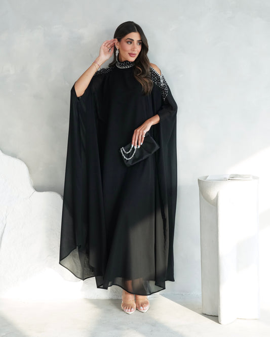 Noir Crystal Cape Dress
