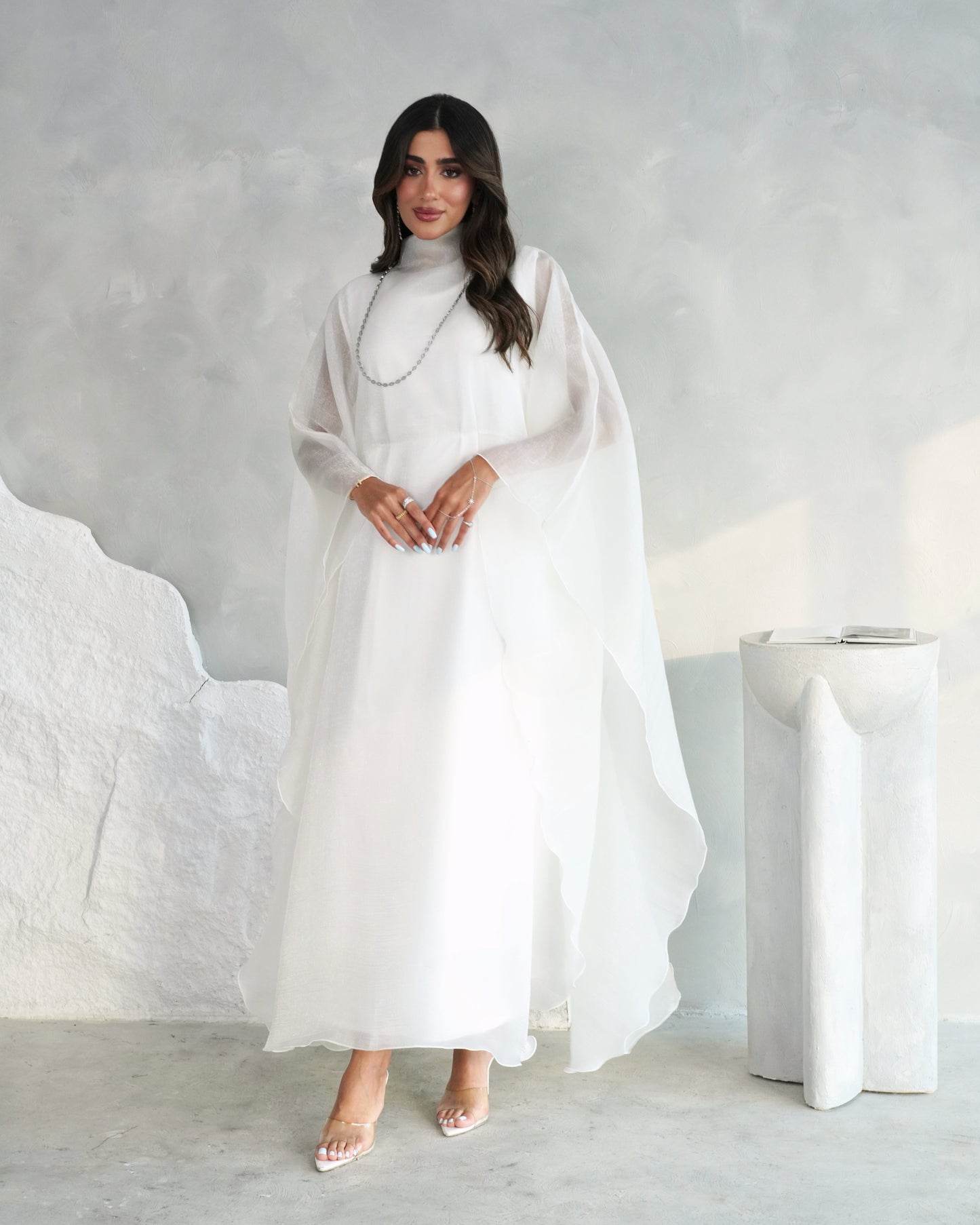 noor veil cape  – ivory white