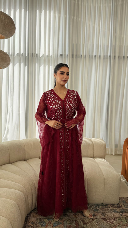 Maroon Lace Jalabiya