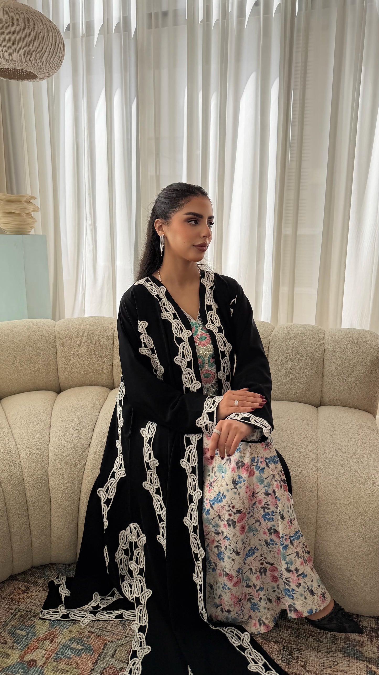 monochrome arabesque lace abaya