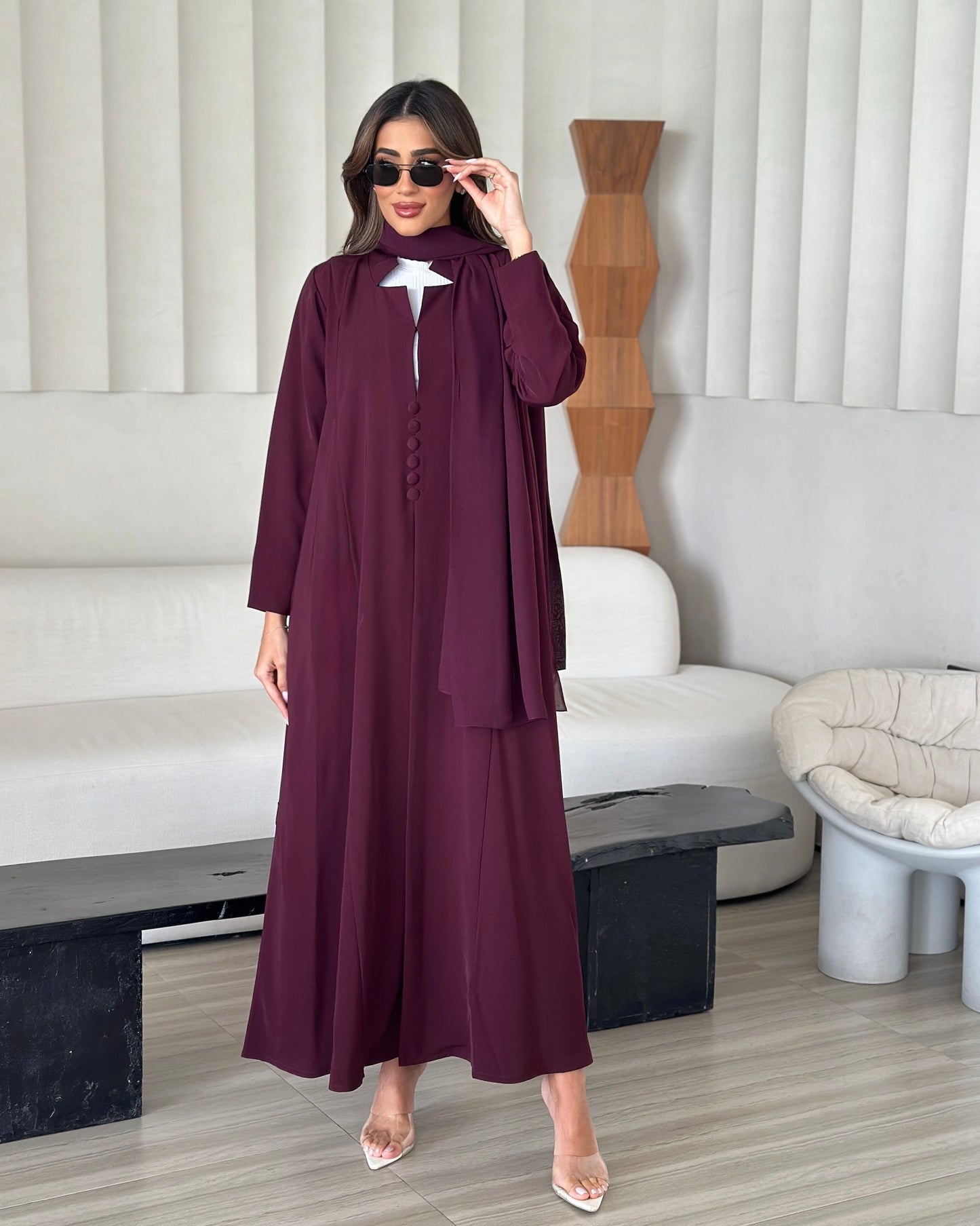 aaliyah front-button abaya – burgundy