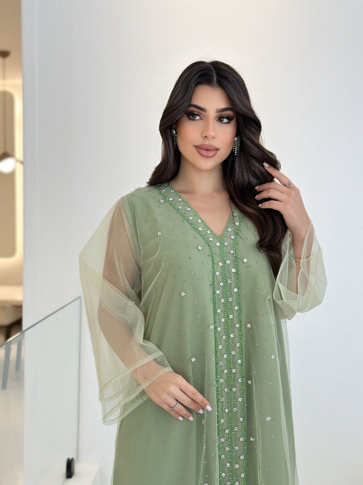 zayna embellished mint jalabiya