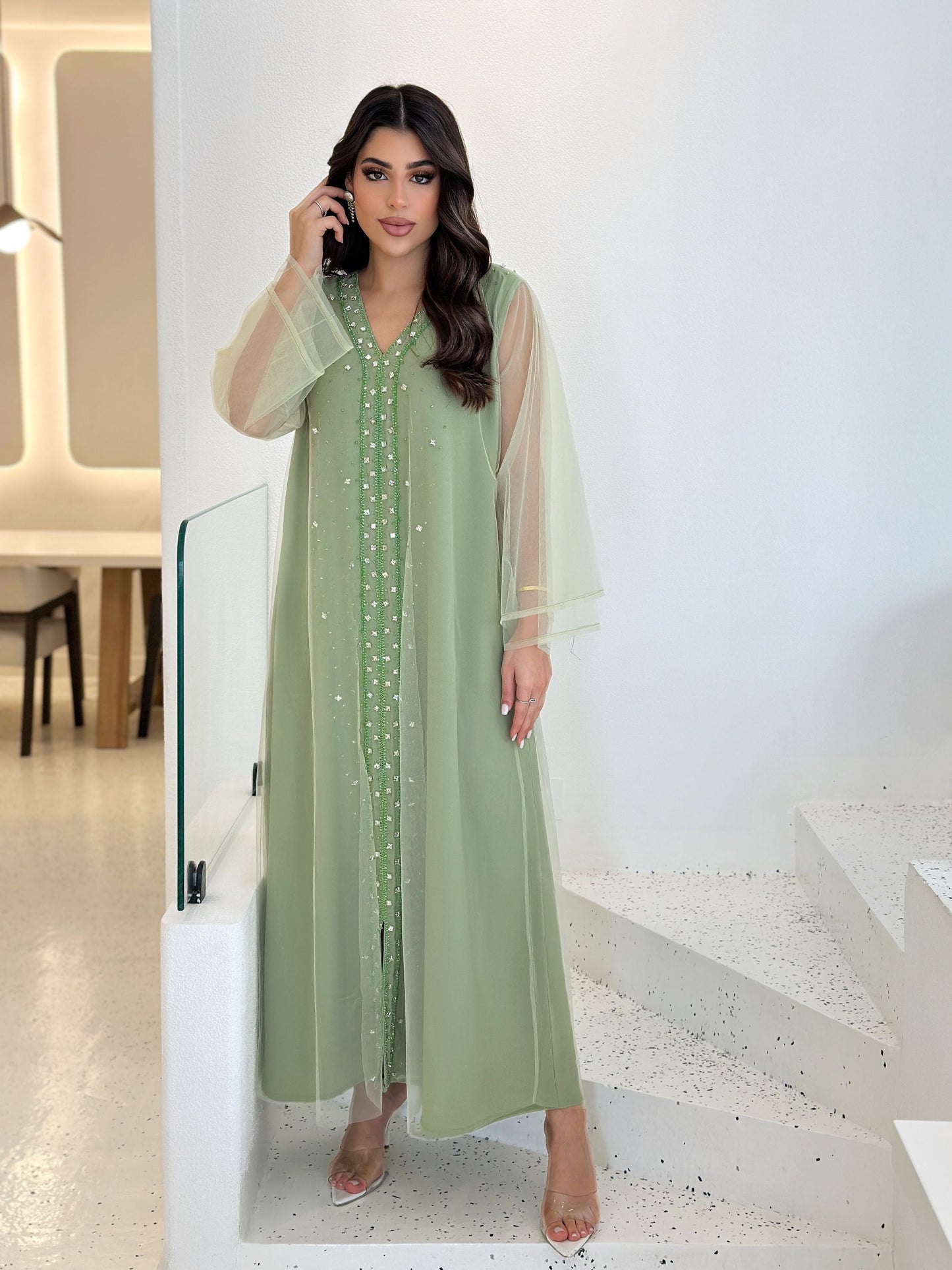zayna embellished mint jalabiya
