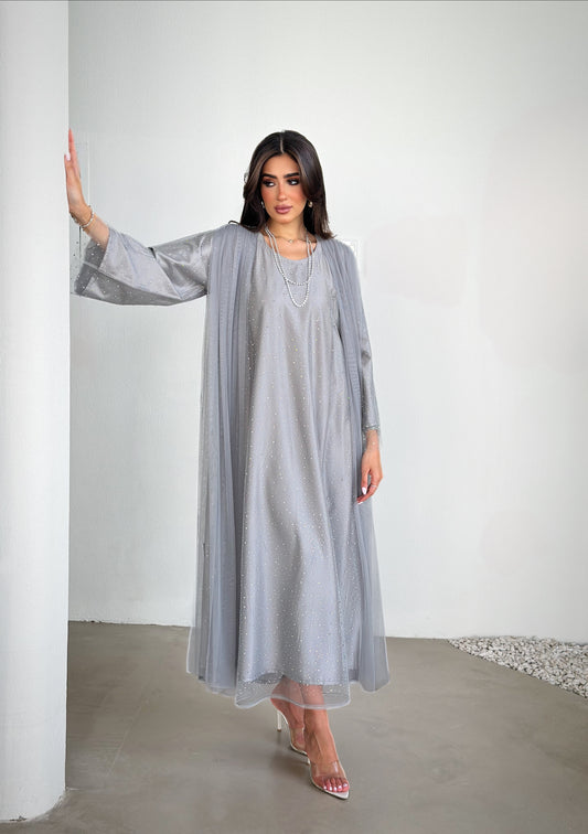 Silver Mist Embellished Abaya Dress