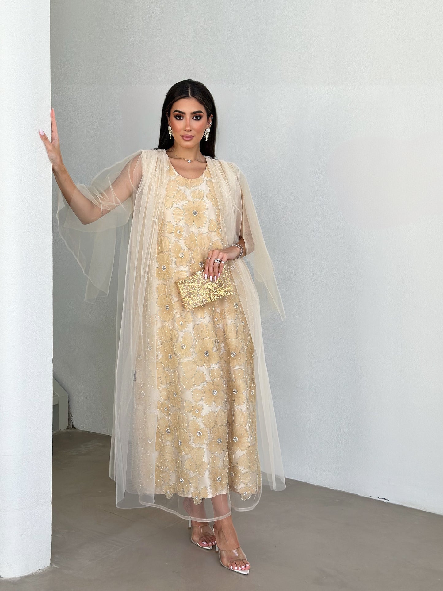 golden bloom cape dress