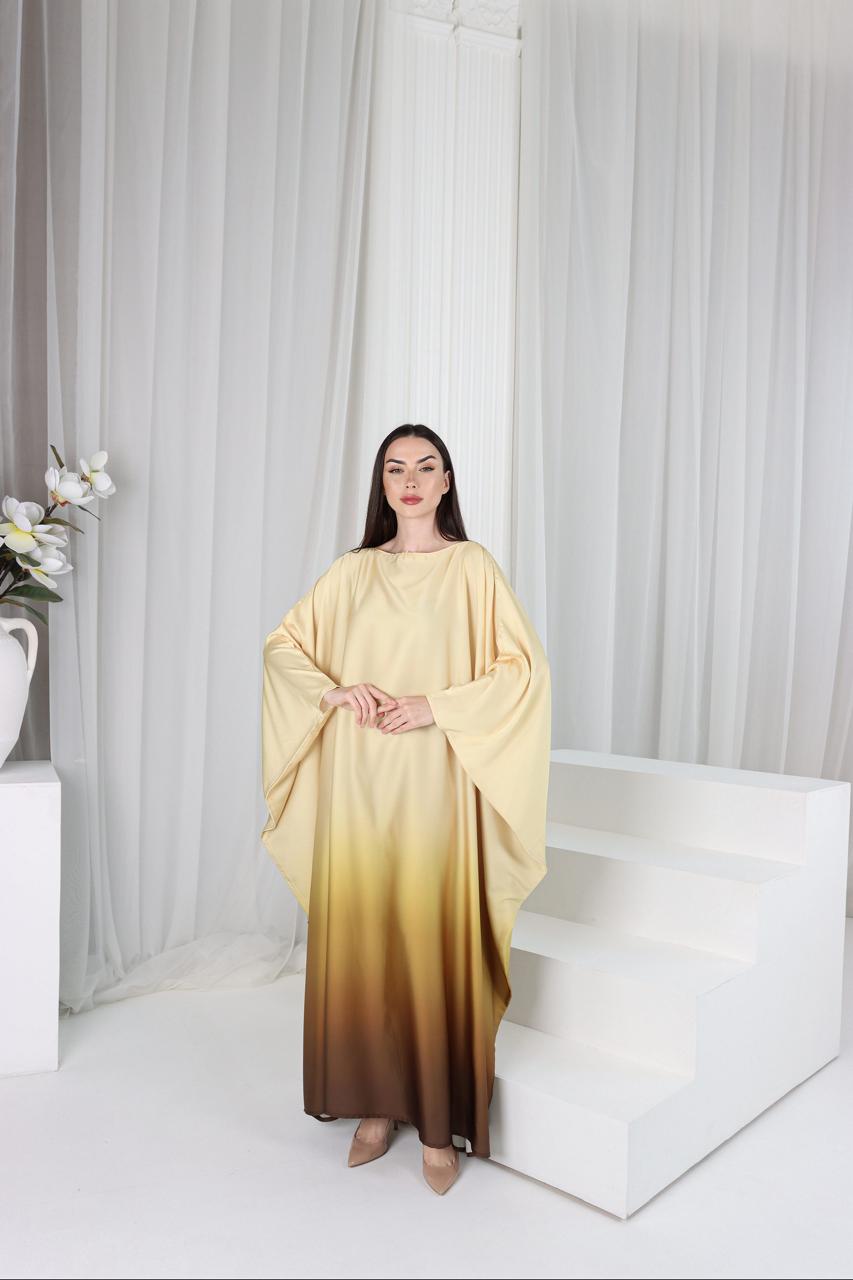 ombre satin kaftan dress – desert gold