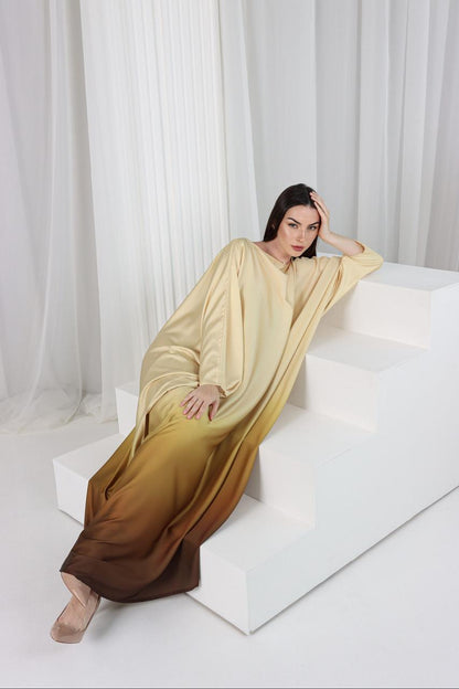 Ombre Satin Kaftan Dress – Desert Gold