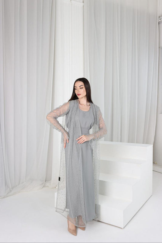 Silver Mist Layered Evening Dress