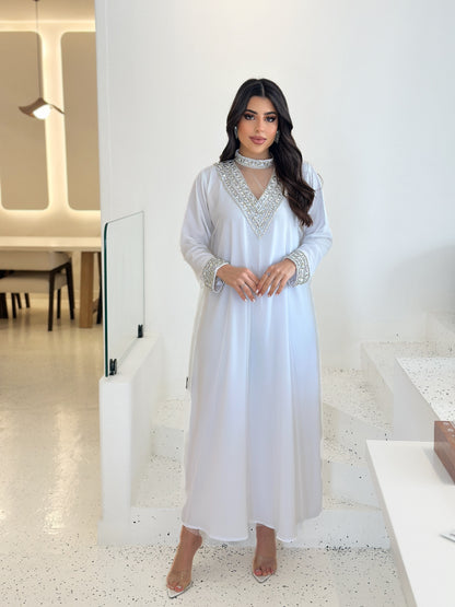 Ivory Crystal Embellished Modest Dress