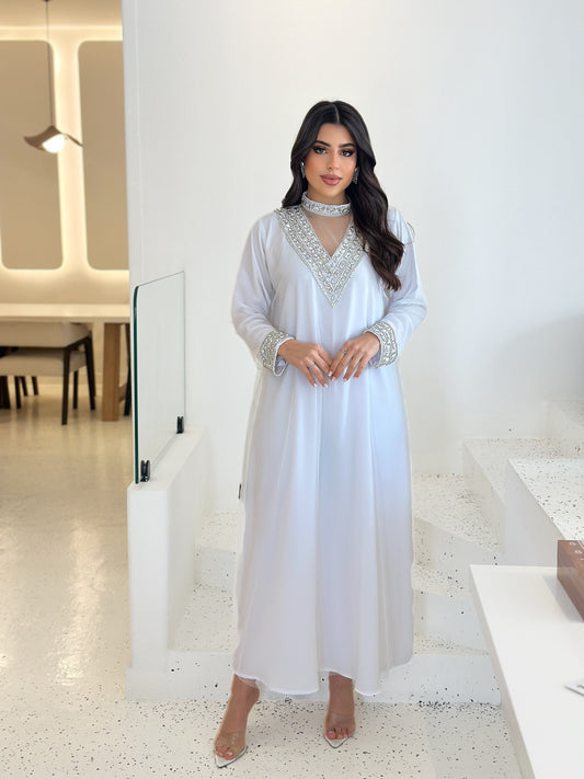 Ivory Crystal Embellished Modest Dress