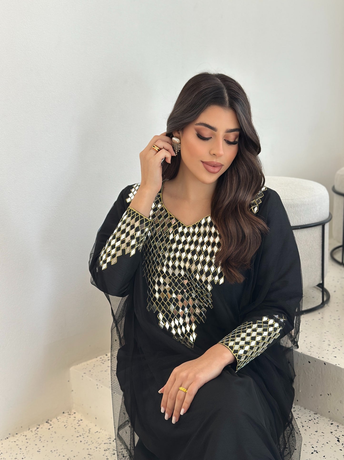 noor black mirrorwork jalabiya