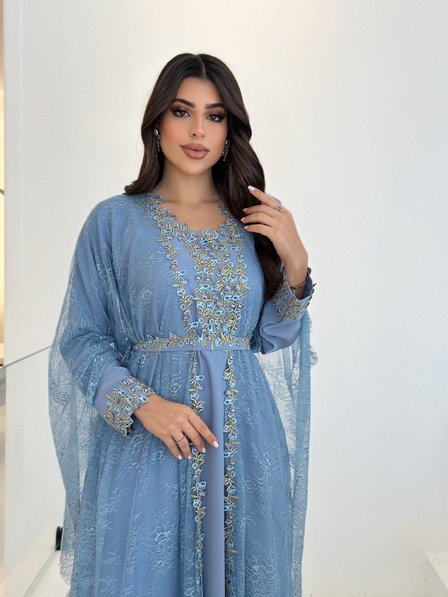 azure bloom embroidered jalabiya