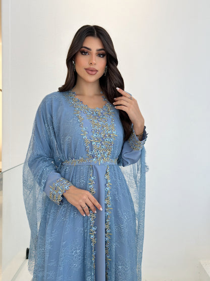 Azure Bloom Embroidered Jalabiya