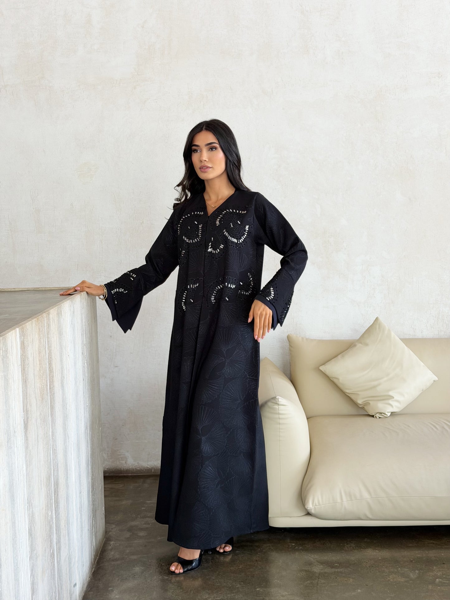 midnight ginkgo embellished abaya