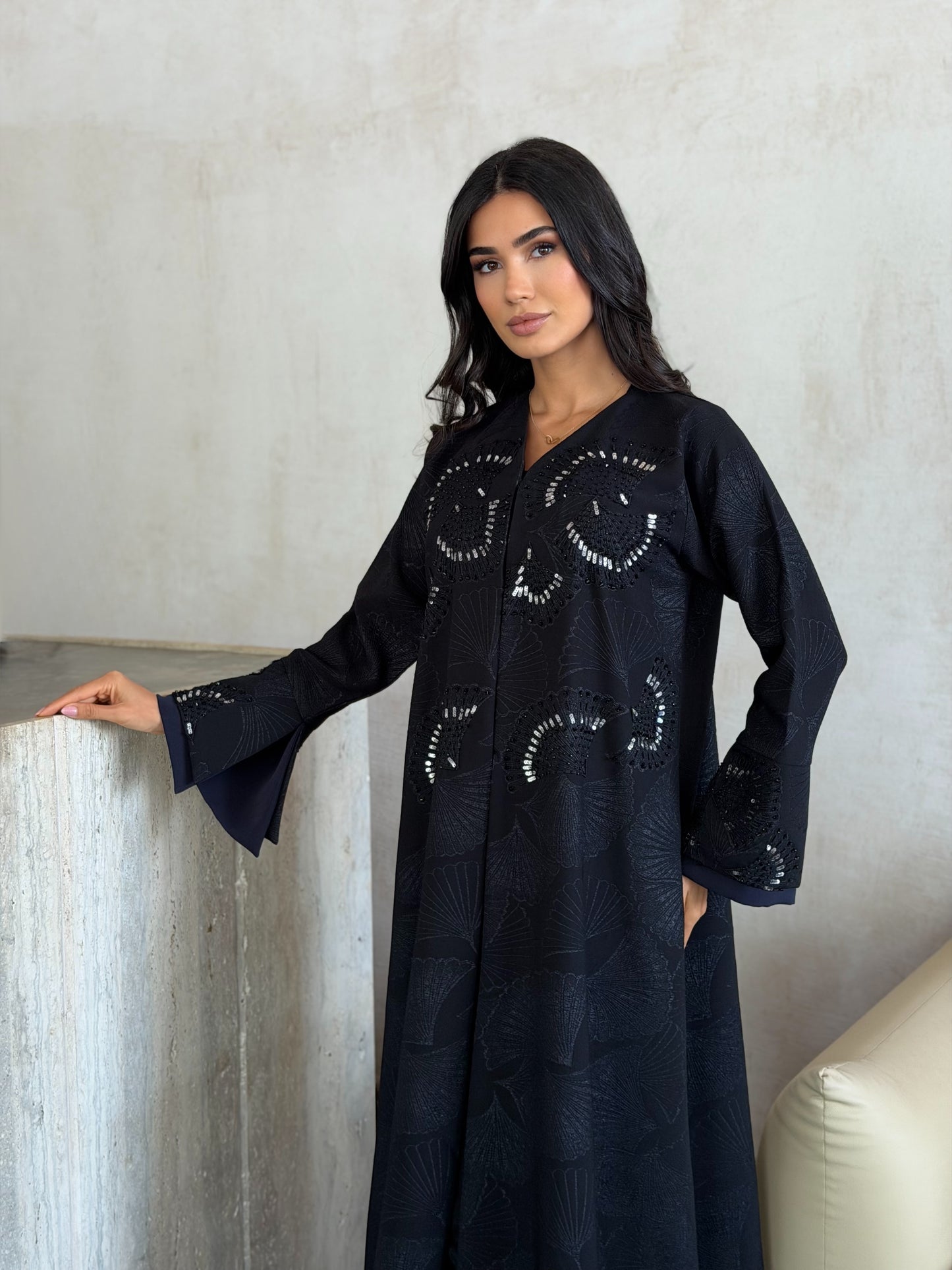 midnight ginkgo embellished abaya