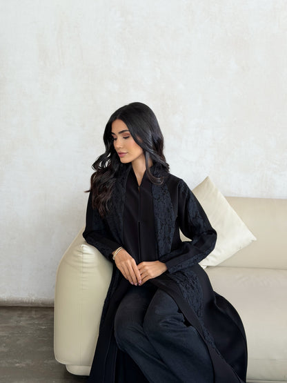 Noir Lace Panel Abaya