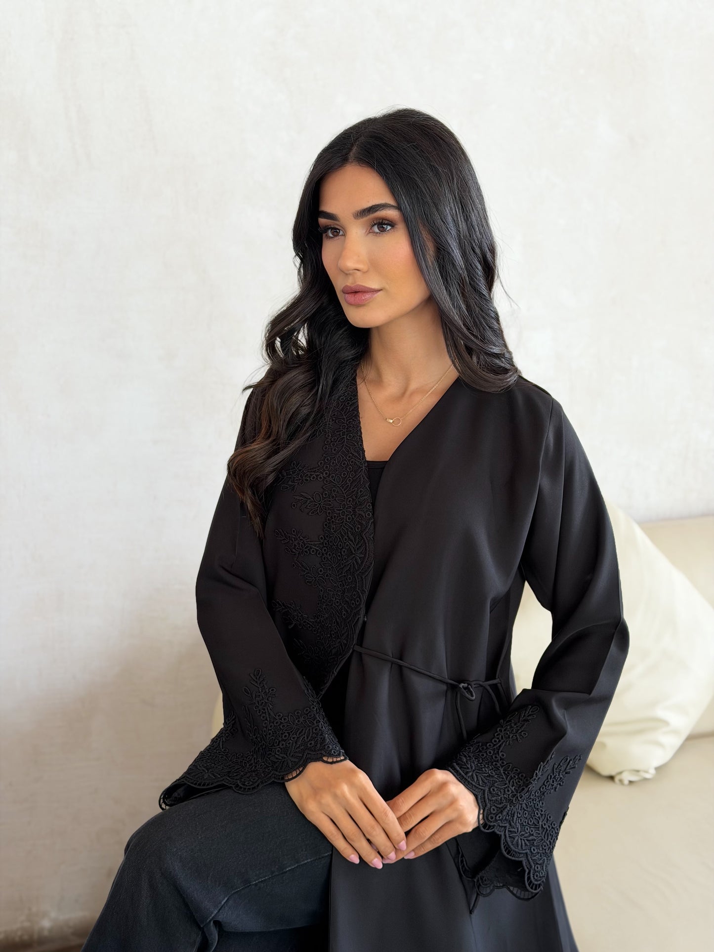 midnight noir embroidered wrap abaya