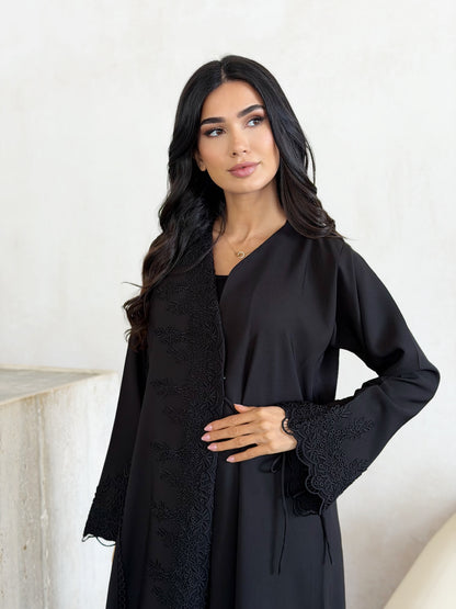 Midnight Noir Embroidered Wrap Abaya