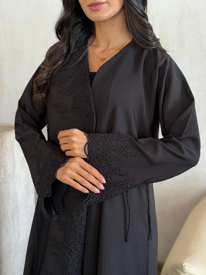 Midnight Noir Embroidered Wrap Abaya