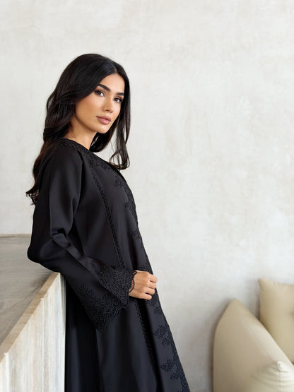 Midnight Noir Embroidered Wrap Abaya