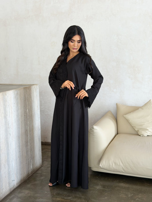 Midnight Noir Embroidered Wrap Abaya