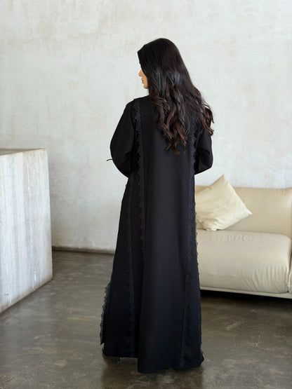 Noir Lace Trim Wrap Abaya