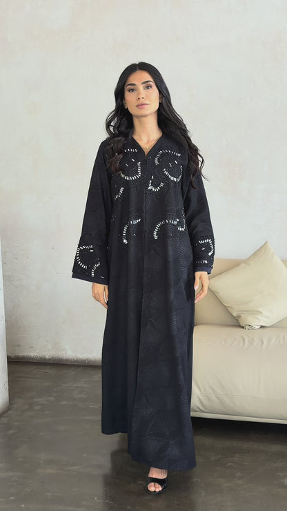 Midnight Ginkgo Embellished Abaya