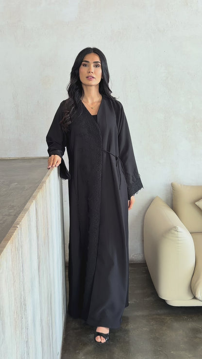 Midnight Noir Embroidered Wrap Abaya