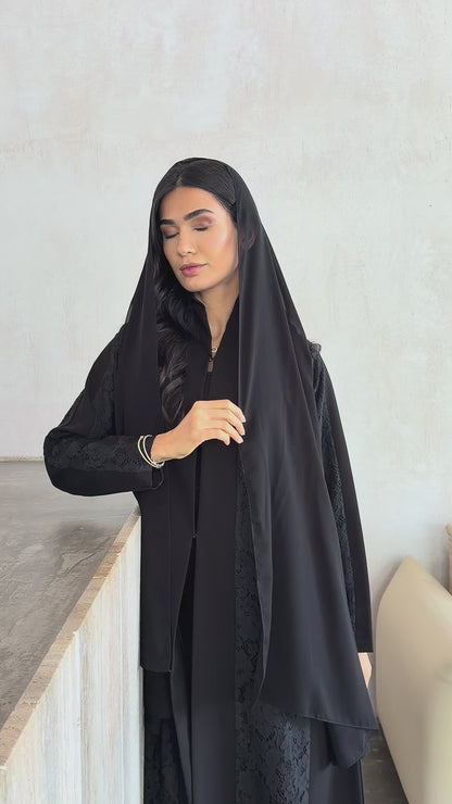 Noir Lace Panel Abaya
